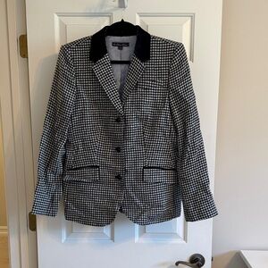 Brooks Brothers Black and White Houndstooth Blazer w/ velvet collar